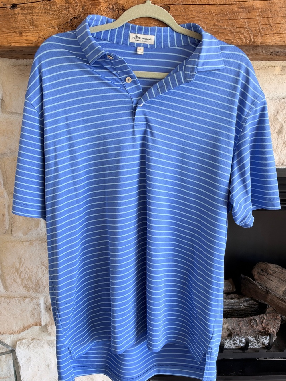 Peter Millar Blue and Light Blue Striped Performance Polo